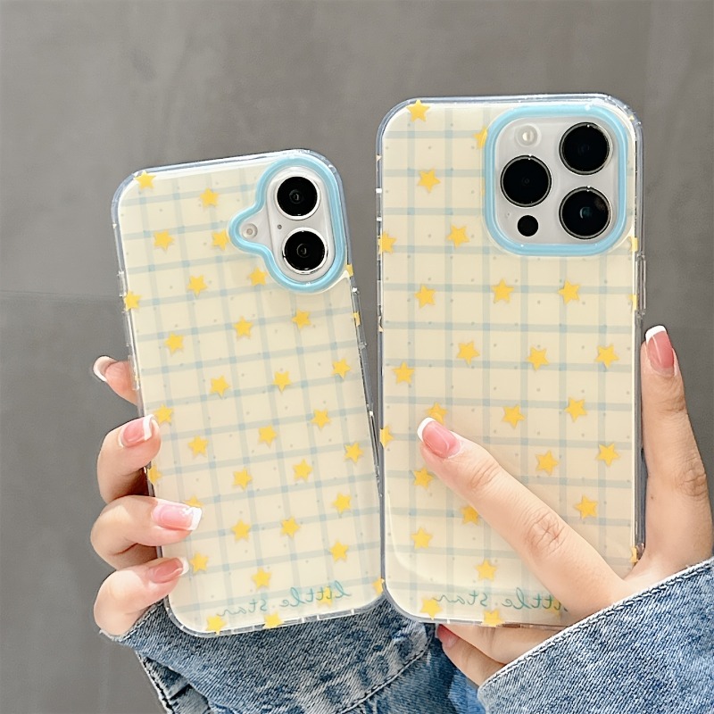 Yellow Phone Accessories - جراب هاتف بنمط مربعات النجمة الصفراء